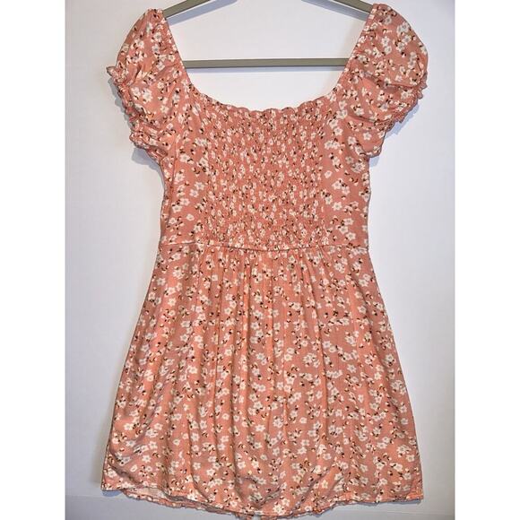 Aeropostale Pink Floral Dress Size Medium Fit Flare Coral Flowers Off Shoulder - Picture 3 of 5
